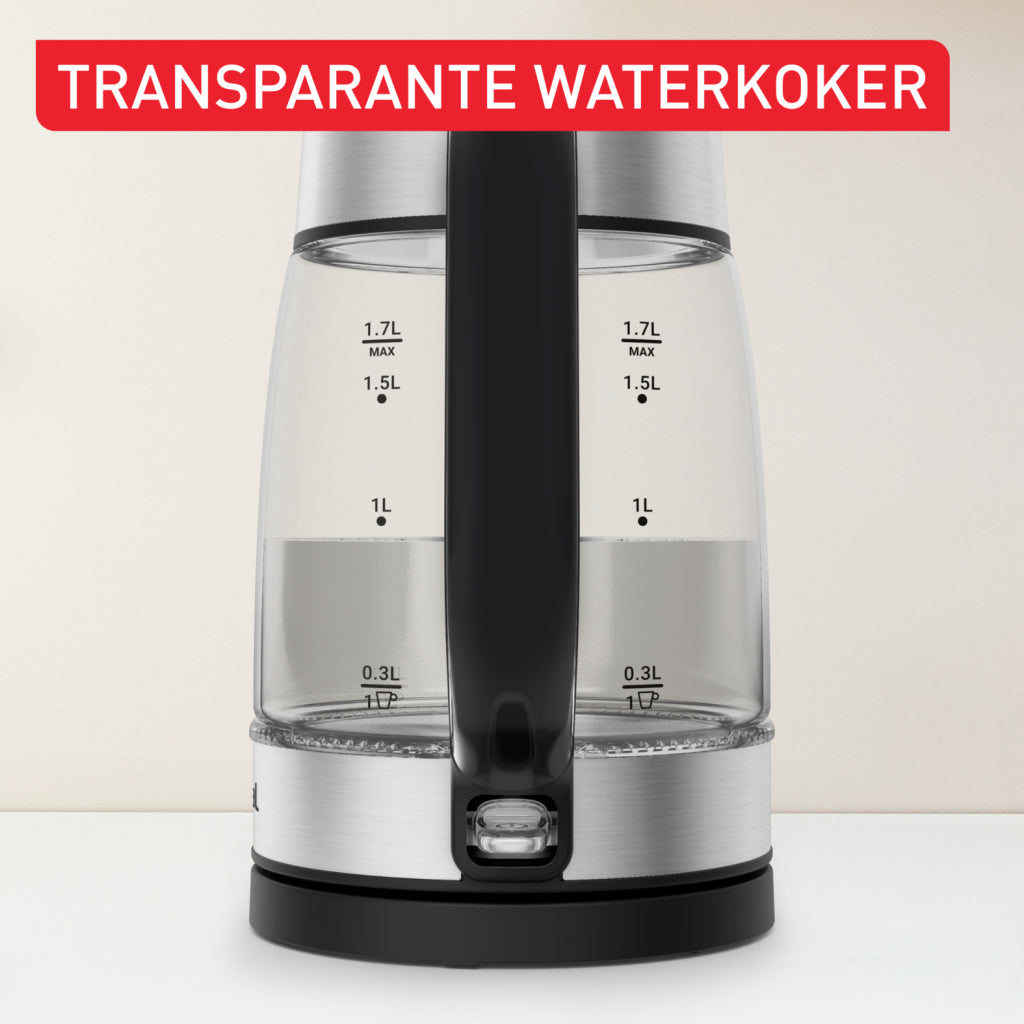 Tefal Ki6058 Glazen Waterkoker 1.7L 2200W Zwart/Rvs