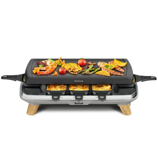 Tefal Re610D 3In1 8-Persoons Raclette Zwart/Rvs/Hout