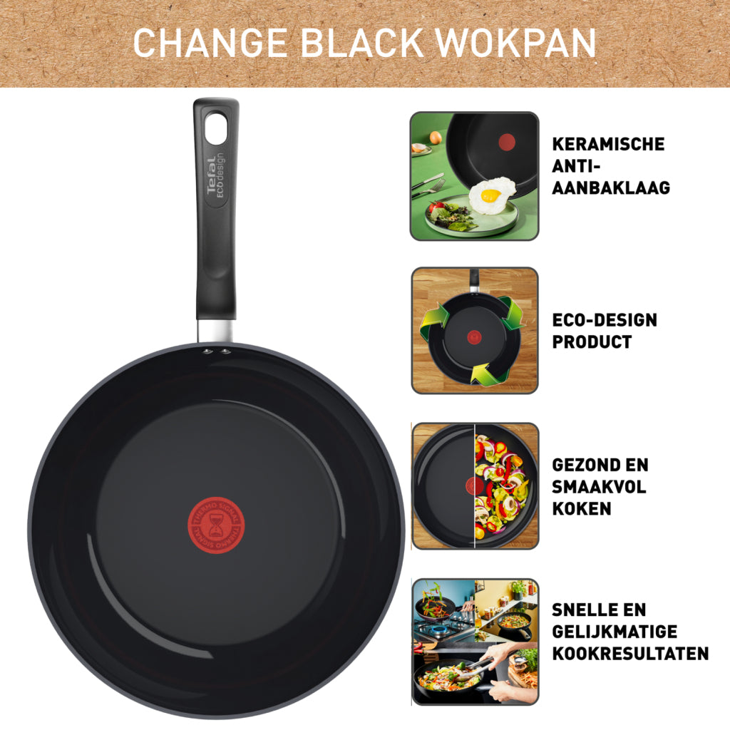 Tefal C47619 Change Black Keramische Wokpan 28 Cm Zwart