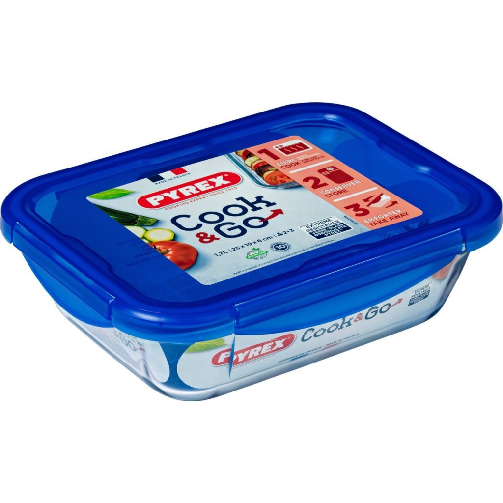 Pyrex Cook &Amp; Go Glazen Ovenschaal + Deksel 24X18X6 Cm Transparant/Blauw