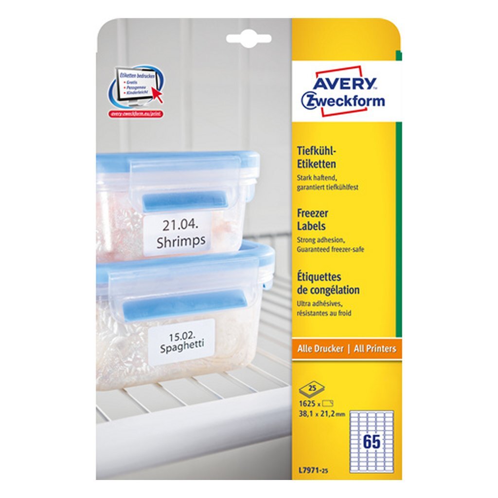 Avery Av-L7971-25 Diepvriesetiketten 38,1X21,2 Mm 1625 Stuks Wit