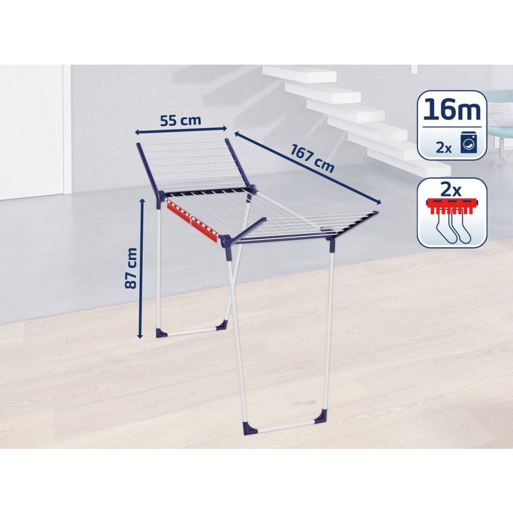 Leifheit 81620 Droogrek Pegasus 160 Solid Slim 16 M Drooglengte Blauw/Wit
