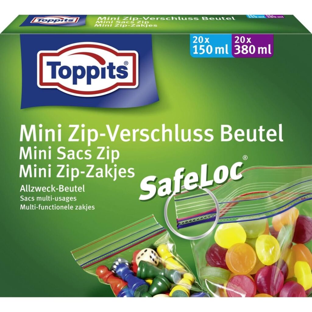Toppits Safeloc Mini Zip-Zakjes 150 Ml + 380 Ml 40 Stuks