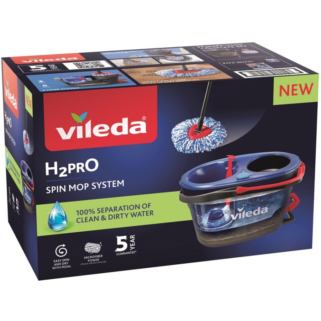 Vileda H2Pro Spin Mop Systeem Zwart/Rood/Blauw