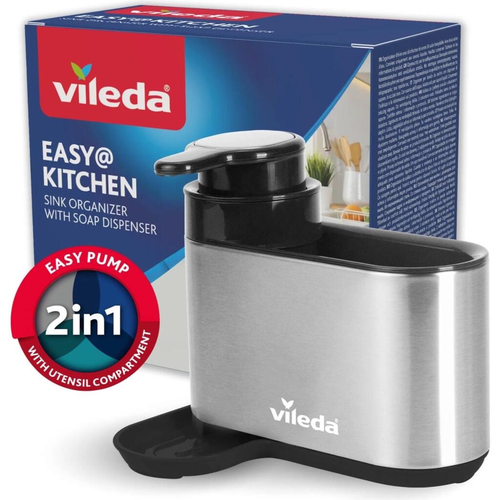 Vileda Afwasorganizer Met Zeepdispenser Zilver/Zwart