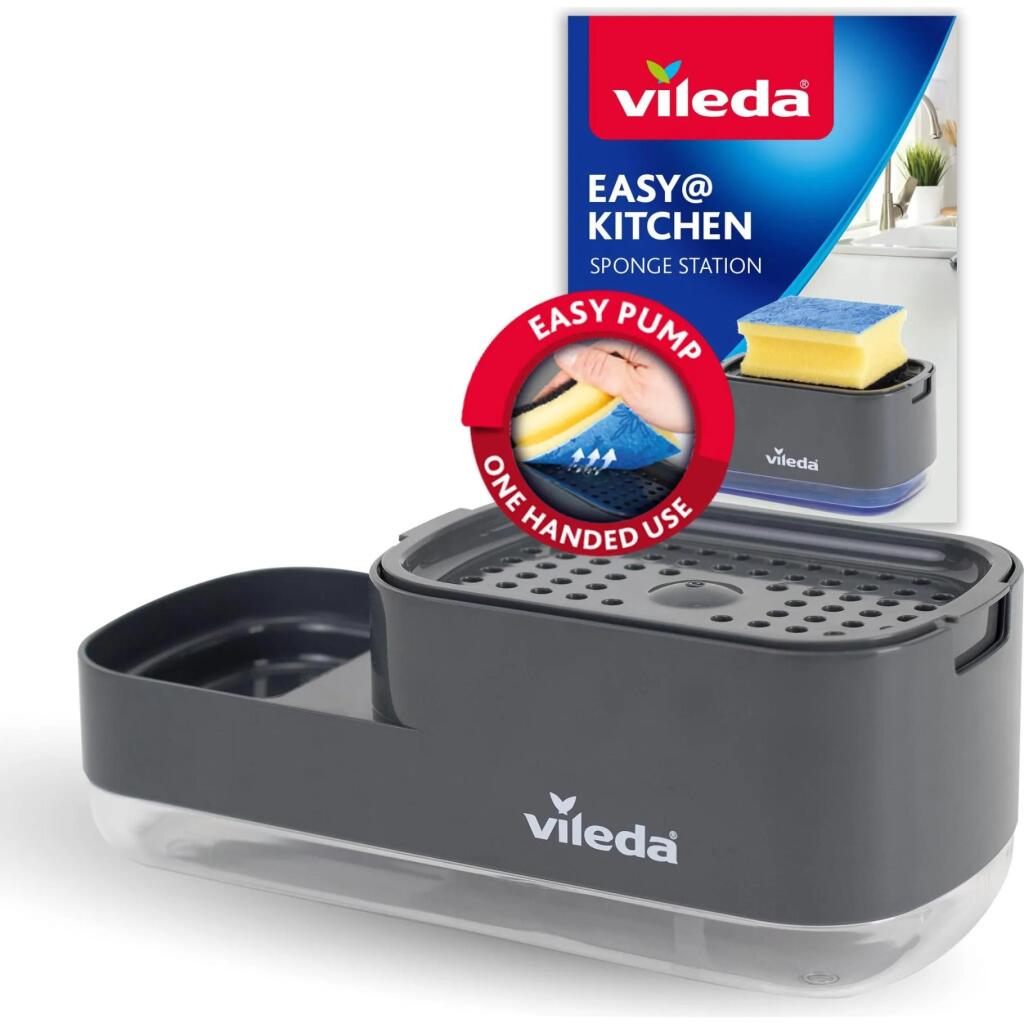 Vileda Zeepdispenser Met Pomp + Sponshouder Antraciet