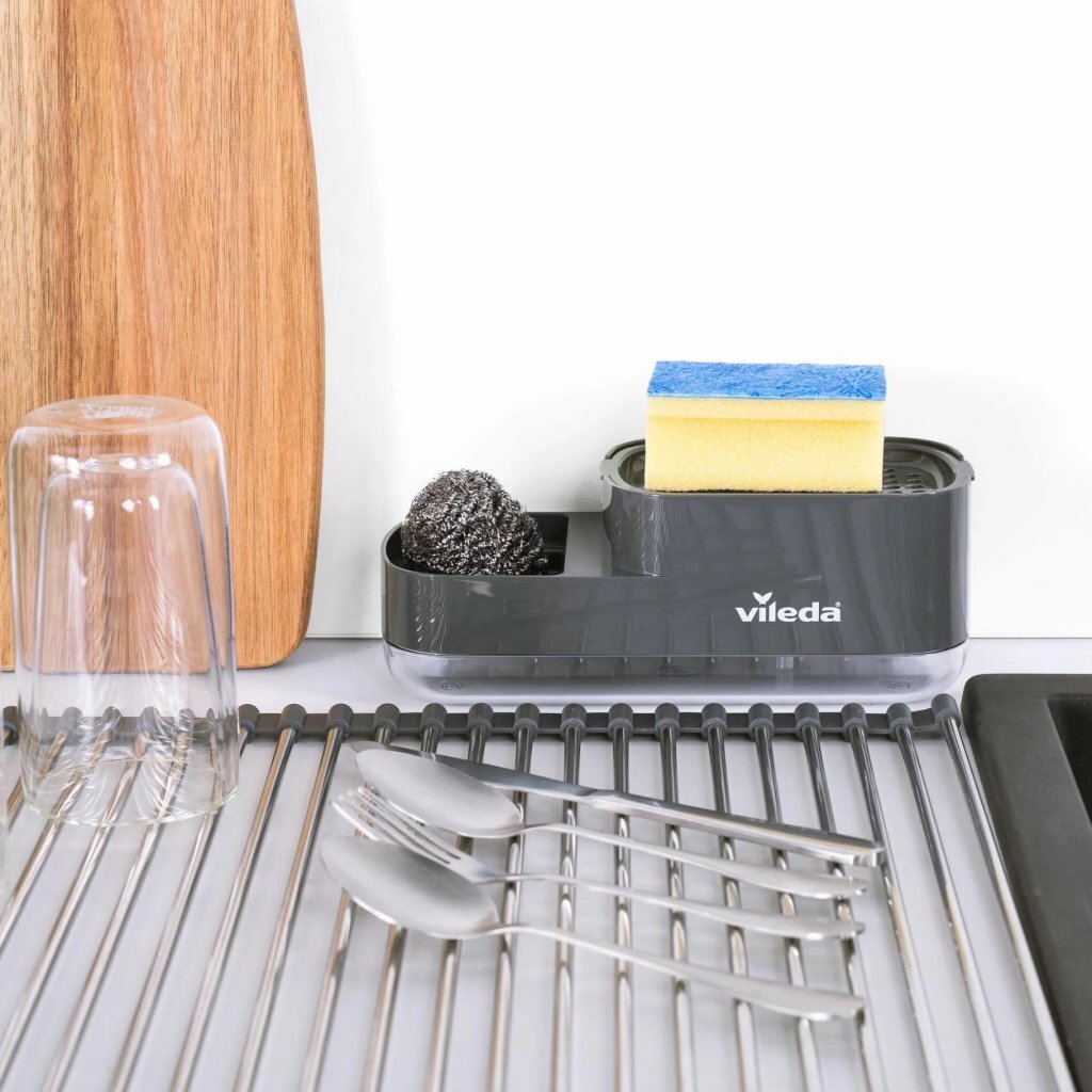 Vileda Zeepdispenser Met Pomp + Sponshouder Antraciet