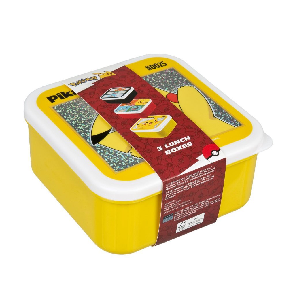 Pokemon Pok&Eacute;Mon Snackboxen 3-Delig Rood/Zwart/Geel