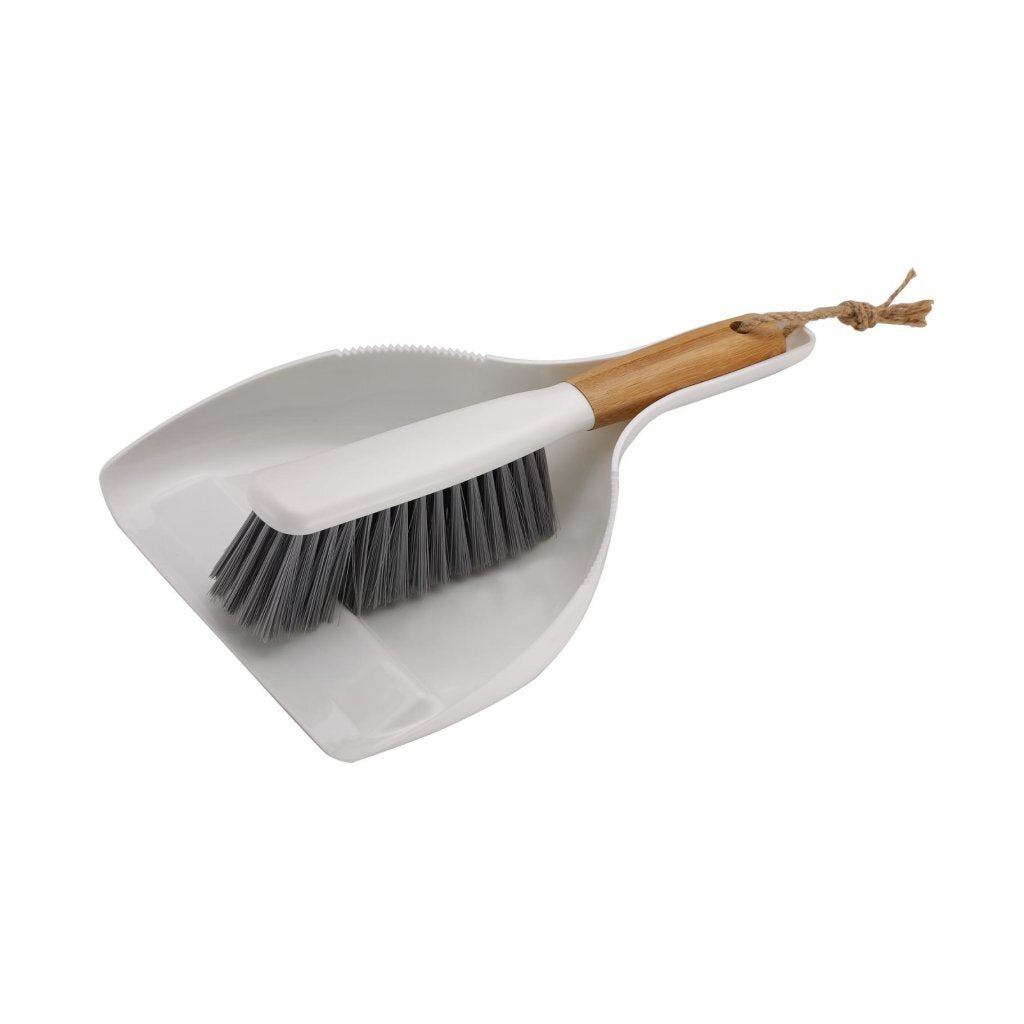 Clean Home Stoffer En Blik Wit/Grijs/Bamboe
