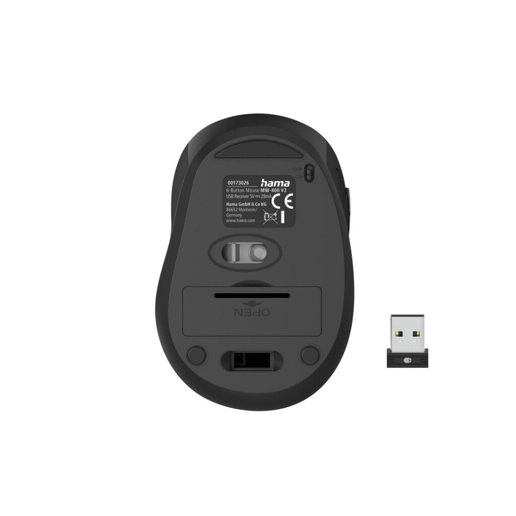 Hama Optische Draadloze Muis Met 6 Knoppen Mw-400 V2 Ergo. Usb-Ont. Zwart