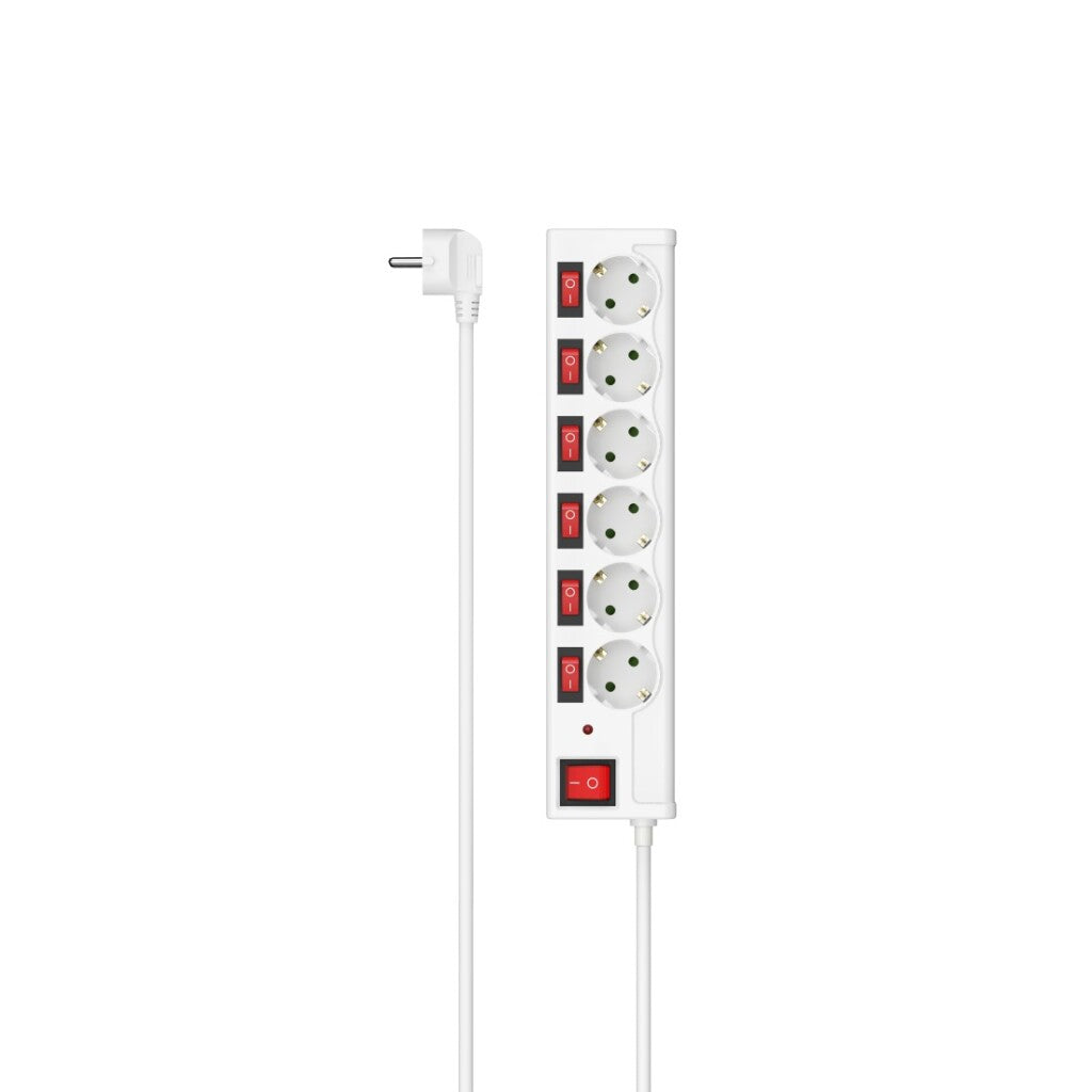 Hama Stekkerdoos 6-Voudig Overspanningsbev. Ind. Schakelbaar 1,4M Wit