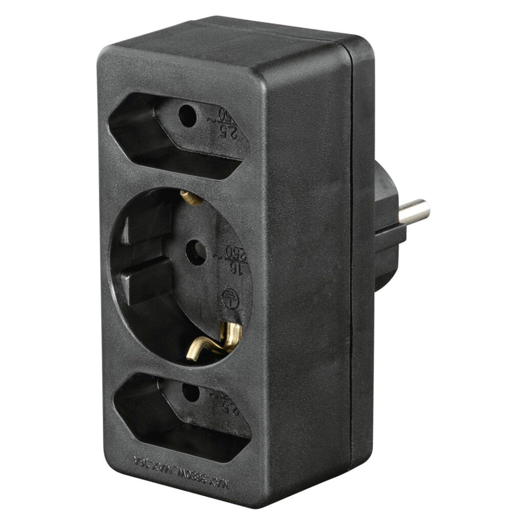 Hama Stopcontactadapter 3-Voudig 1X Geaard Stopcontact 2X Euro Zwart