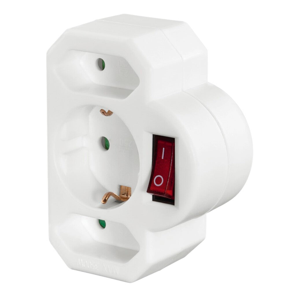 Hama Stopcontactadapter 3-Voud. 1X Geaard Stopcontact 2X Euro Schakelaar Wit