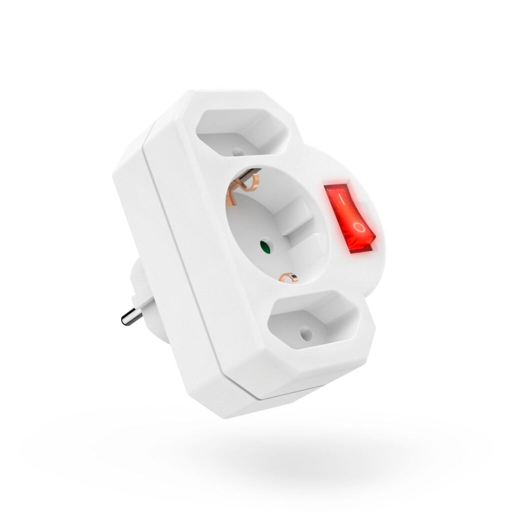 Hama Stopcontactadapter 3-Voud. 1X Geaard Stopcontact 2X Euro Schakelaar Wit