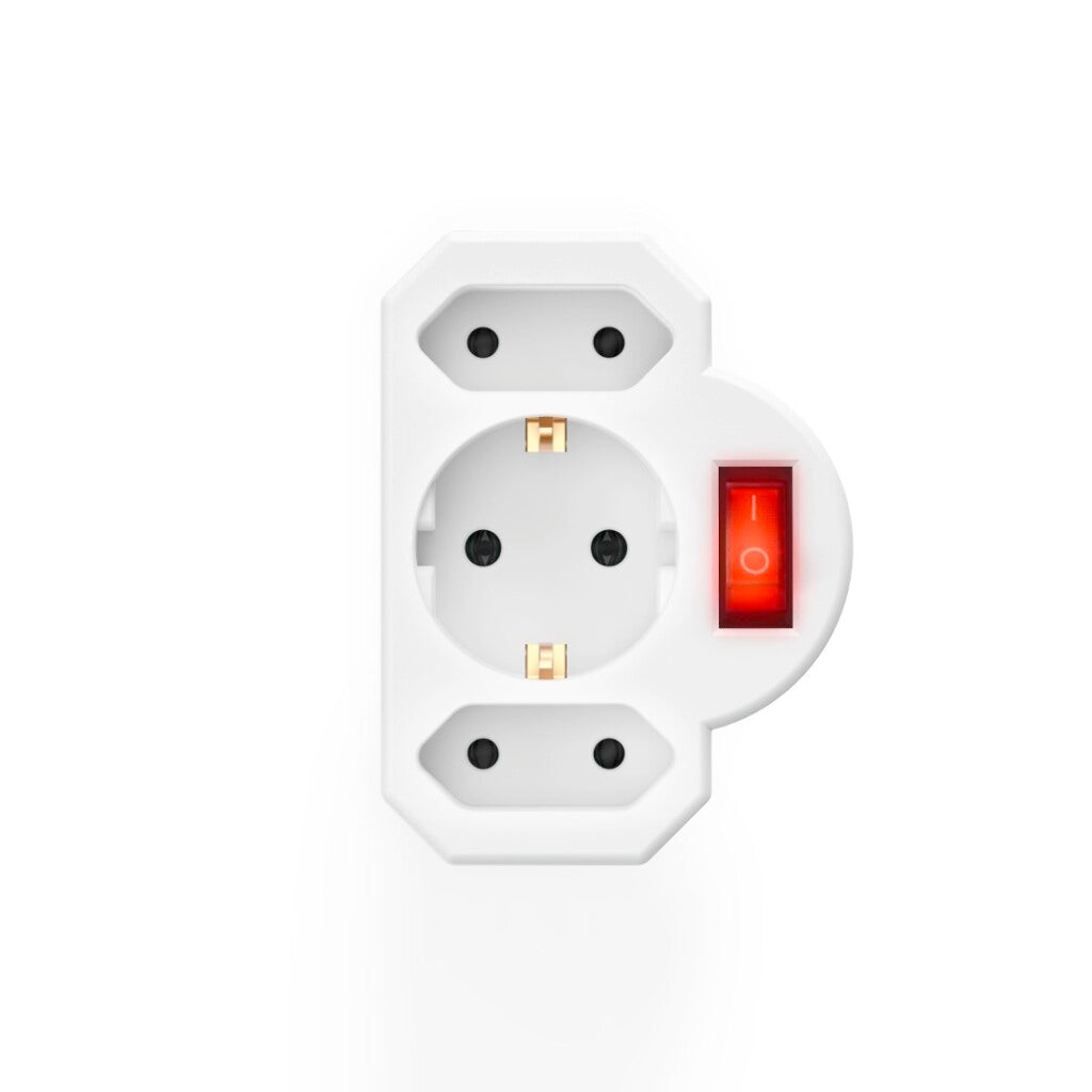 Hama Stopcontactadapter 3-Voud. 1X Geaard Stopcontact 2X Euro Schakelaar Wit