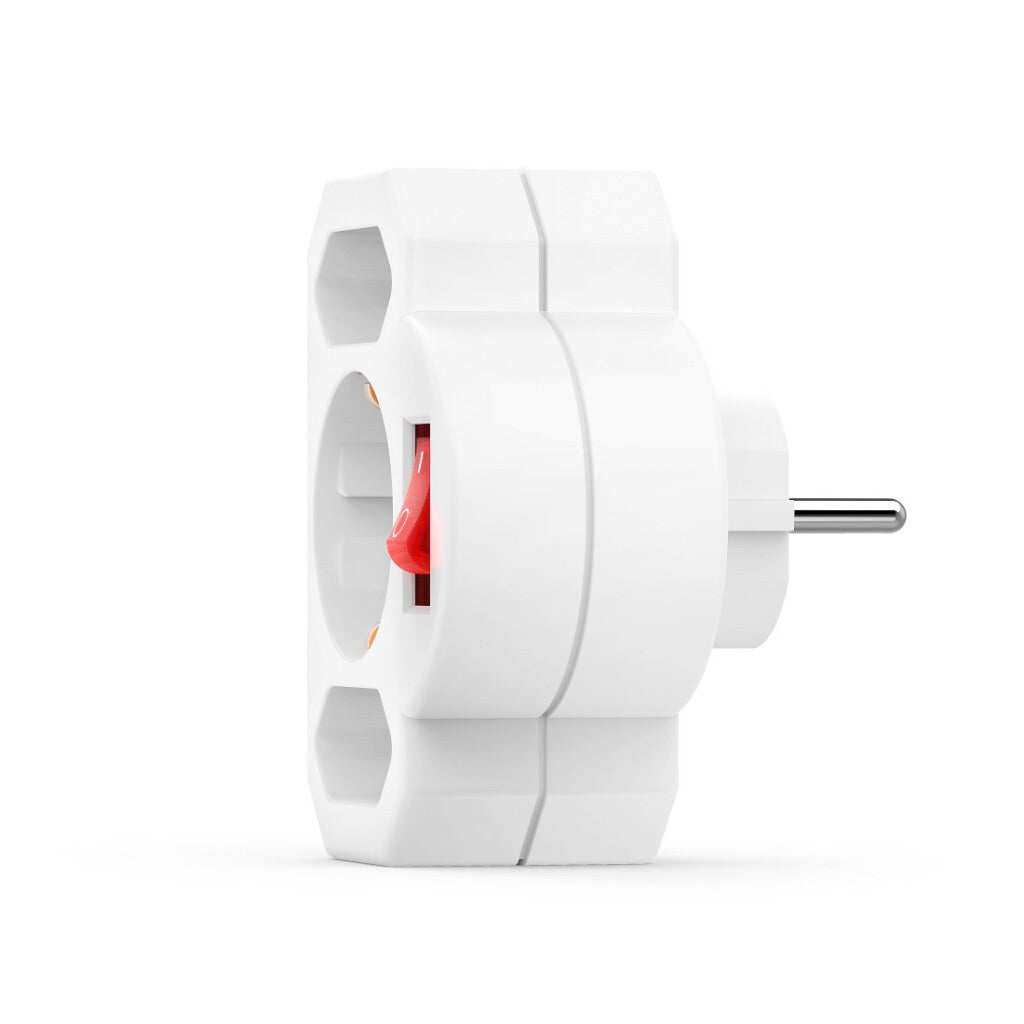Hama Stopcontactadapter 3-Voud. 1X Geaard Stopcontact 2X Euro Schakelaar Wit