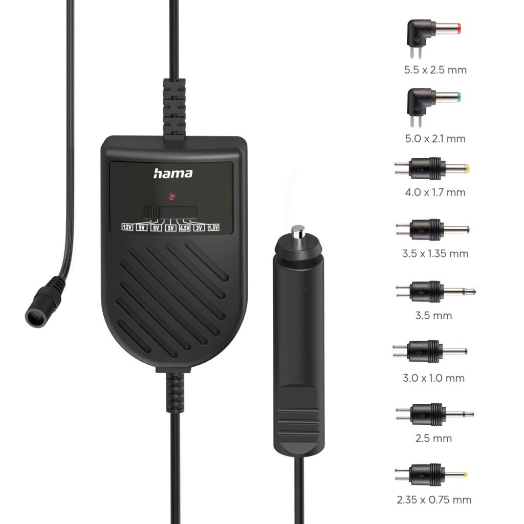 Hama Instelbare Netadapter Voor Auto 3000Ma 36W 12V + 8 Adapters Zwart