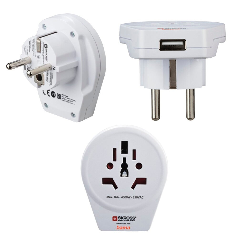 Hama Reisadapter World To Europe Usb Voor 2- En 3-Polige Apparaten 1X Usb