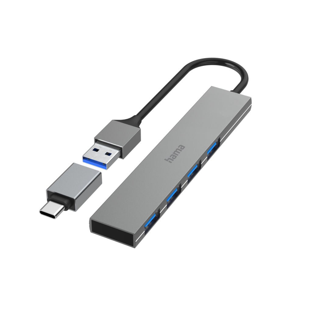 Hama Usb-Hub 4-Poorts Usb 3.2 Gen1 5 Gbit/S Ultra Slim Incl. Usb-C-Adapter