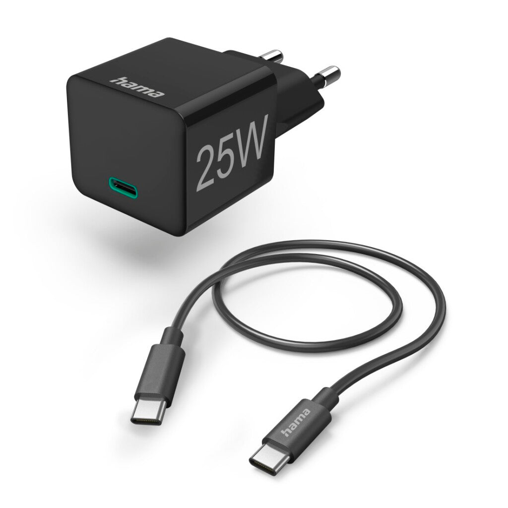 Hama Snellader Met Oplaadkabel Usb-C Mini-Oplader Pd 25W 1 M Zwart