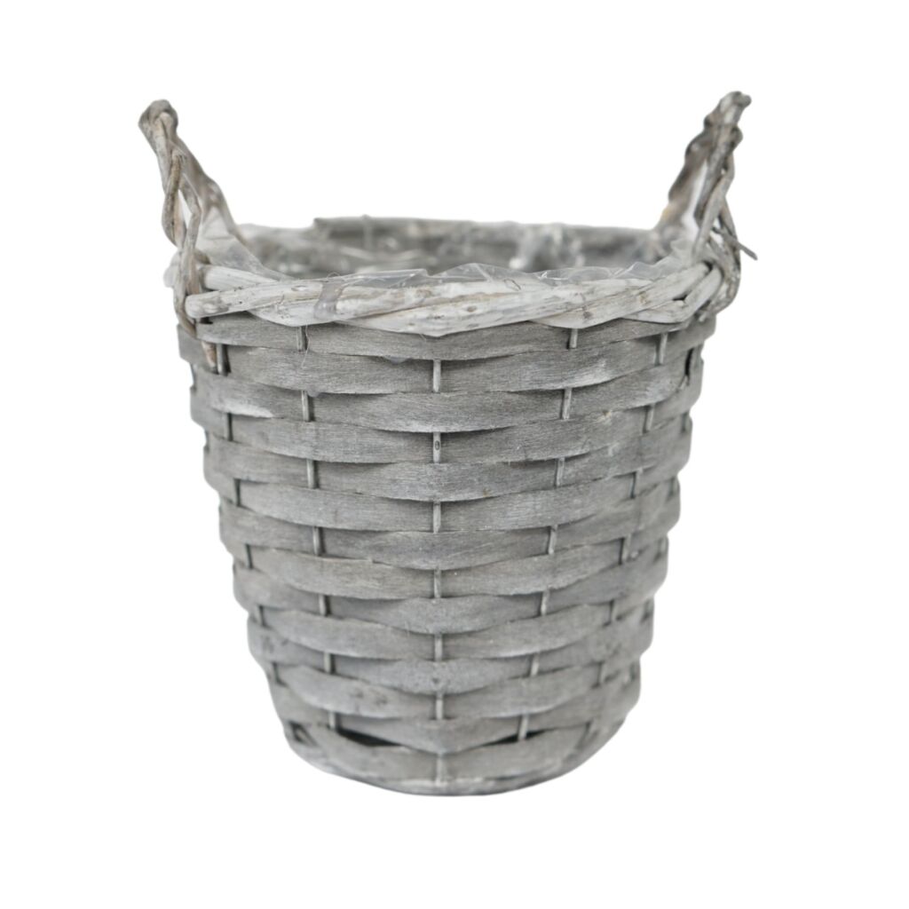 Overige Merken Gevlochten Bloemmand 20 Cm Lichtgrijs