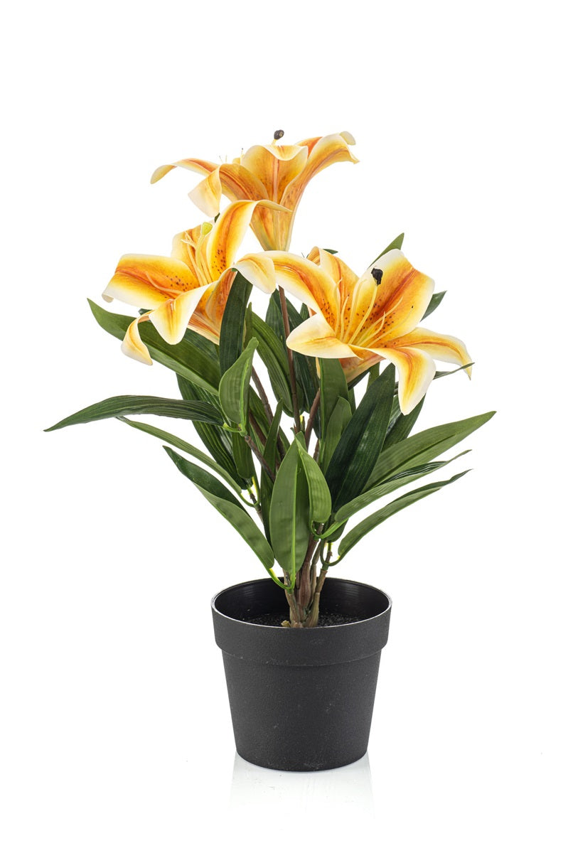 Lily In Pot - Yellow/Orange - Artificial Plant - ↑ 33 Cm