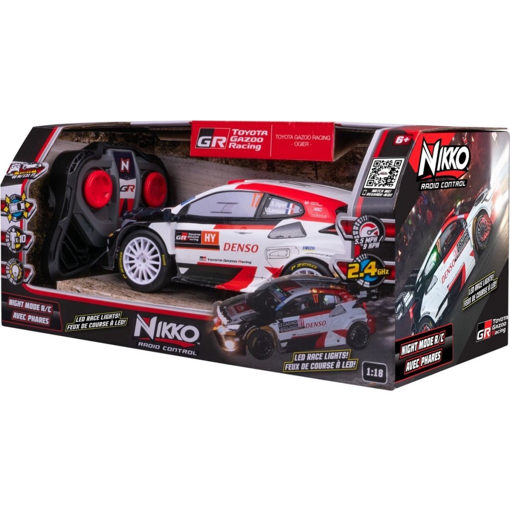 Nikko Rc Rally Toyota Gazoo 1:18 + Licht Zwart/Wit/Rood