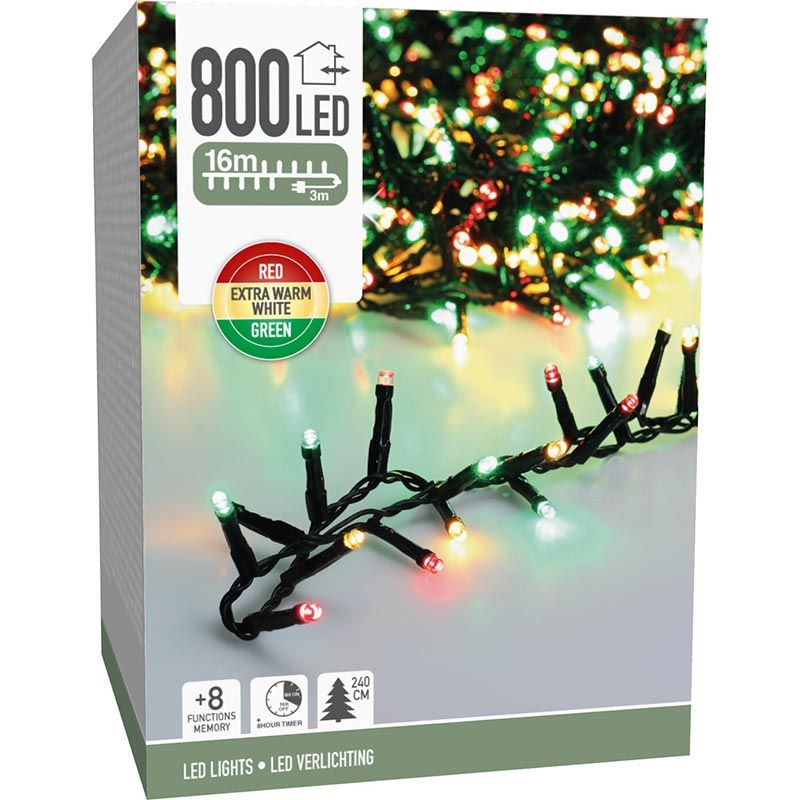Microcluster - 800 Led - 16M - Three Tone Traditional - Timer - Lichtfuncties - Geheugen - Buiten
