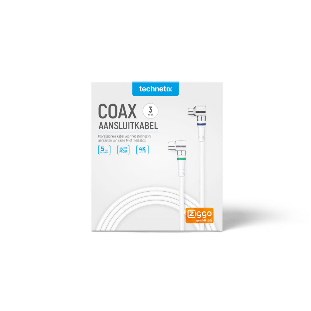 Technetix Tn-Rla 21-3-S Coaxkabel Male - Female Haaks 90° 3 M Wit/Zilver