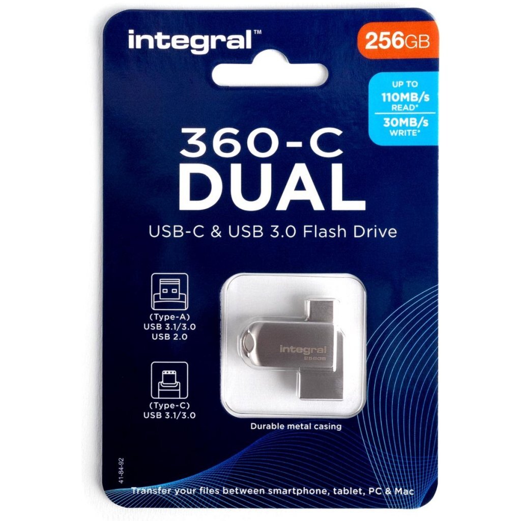 Integral 360-C Dual Flash Drive Usb-C &Amp; Usb 3.0 256 Gb Metaal/Zilver
