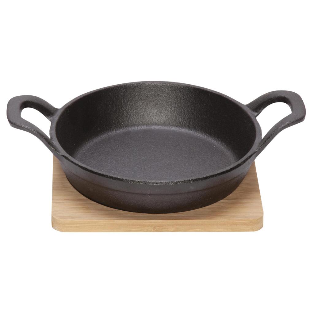 Overige Merken Gietijzeren Gratinschaal 16 Cm + Bamboe Onderzetter Zwart