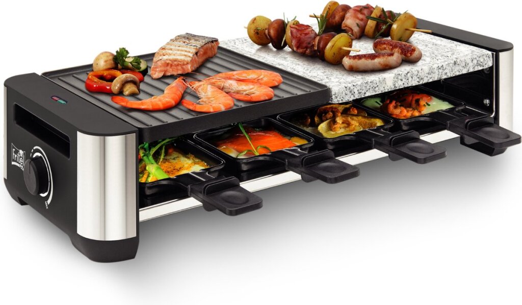 Fritel Rsg3280 Gourmetstel 2-In-1 Raclette Grill Contactgrill Met Omkeerbare Bakplaat Tafelgrill 8 Personen 1400W