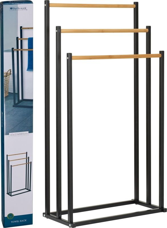 Bathroom Solutions Handdoekrek Metaal/Bamboe - 45X23X85 Cm