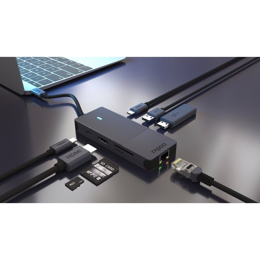 Rapoo 8In1 Usb-C Multiport Adapter Zwart