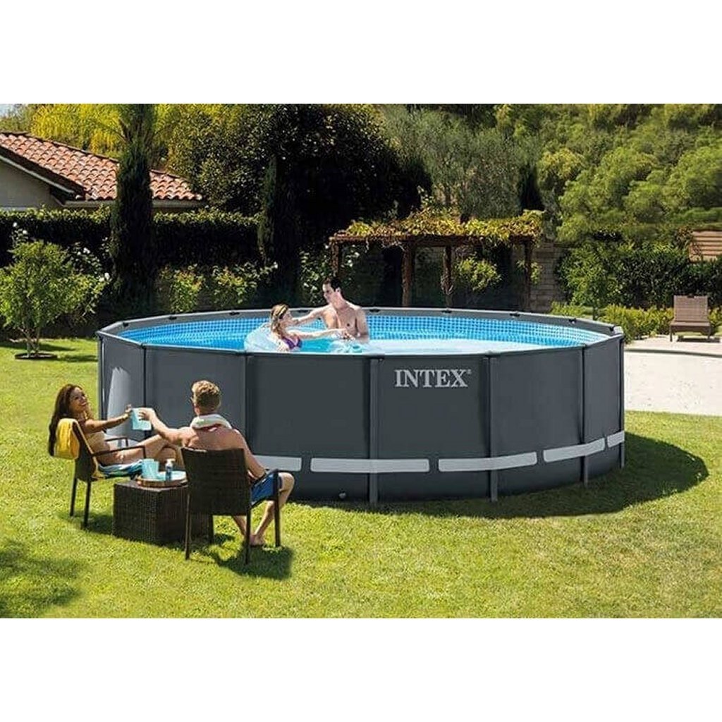 Intex 26334Gn Ultra Xtr Frame Zwembad 610X122 Cm + Zandfilterpomp En Trap + Accessoires Grijs