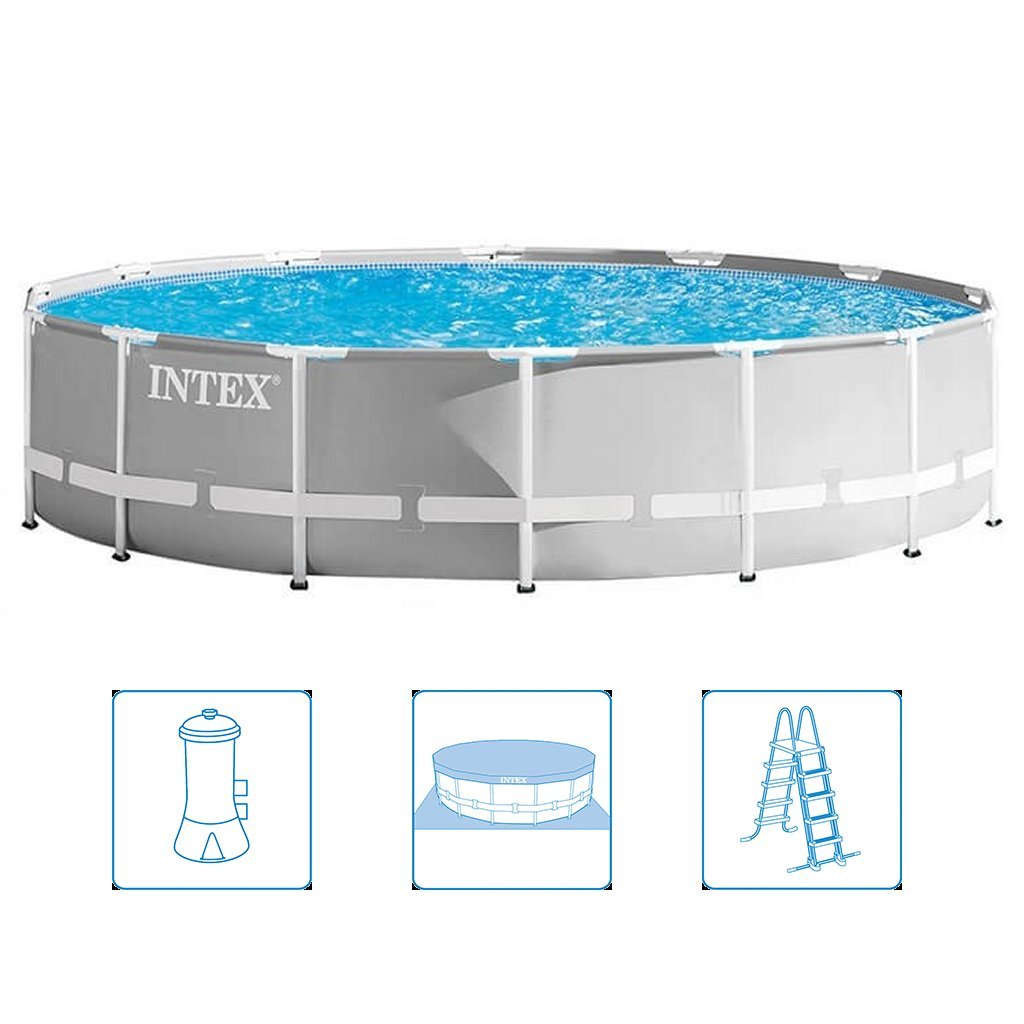 Intex 26720Gn Prism Frame Zwembad 427X107 Cm + Filterpomp En Trap + Accessoires Grijs
