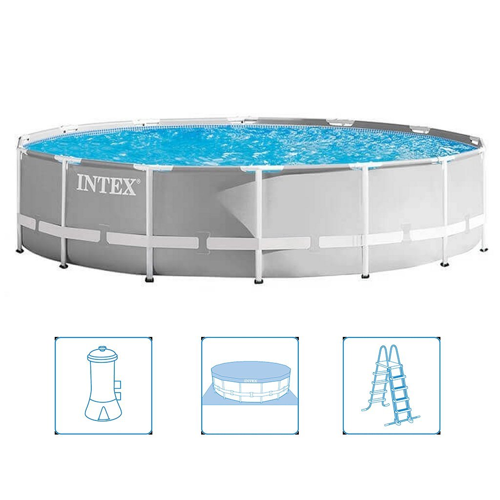Intex 26724Gn Prism Frame Zwembad 457X107 Cm + Filterpomp En Trap + Accessoires Grijs
