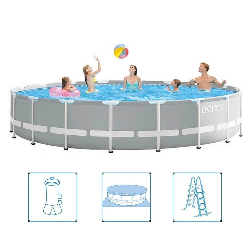 Intex 26732Gn Prism Frame Zwembad 549X122 Cm + Filterpomp En Trap + Accessoires Grijs