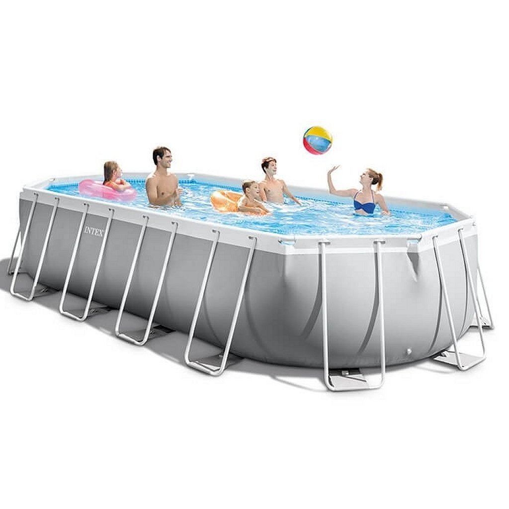 Intex 26798Gn Prism Oval Frame Zwembad 610X305X122 Cm + Filterpomp En Trap + Accessoires Grijs