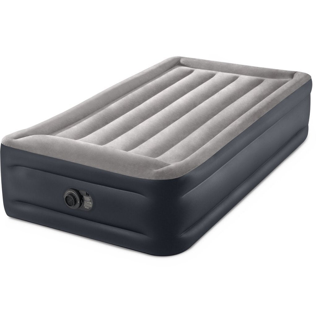 Intex 64132Nd Twin Deluxe Pillow Rest 1-Persoons Luchtbed 191X99X42 Cm + Ingebouwde Pomp Grijs/Blauw