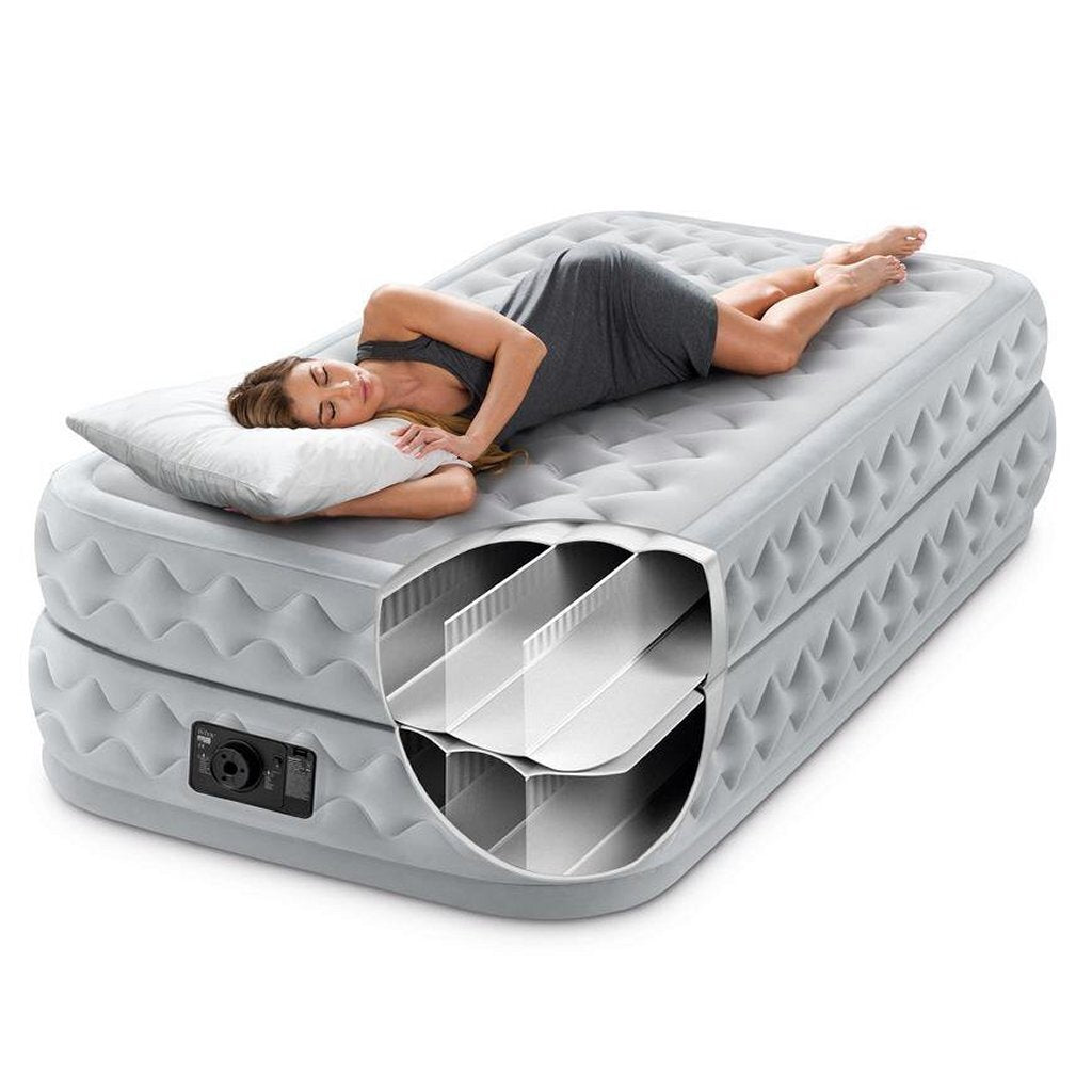 Intex 64488Nd Twin Supreme Air-Flow 1-Persoons Luchtbed 191X99X51 Cm + Ingebouwde Pomp Grijs