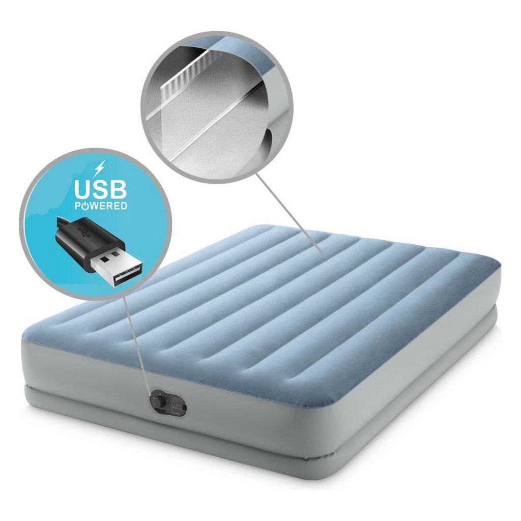 Intex 64159 Dura-Beam Comfort 2-Persoons Luchtbed 203X152X36 Cm + Ingebouwde Pomp Blauw/Grijs