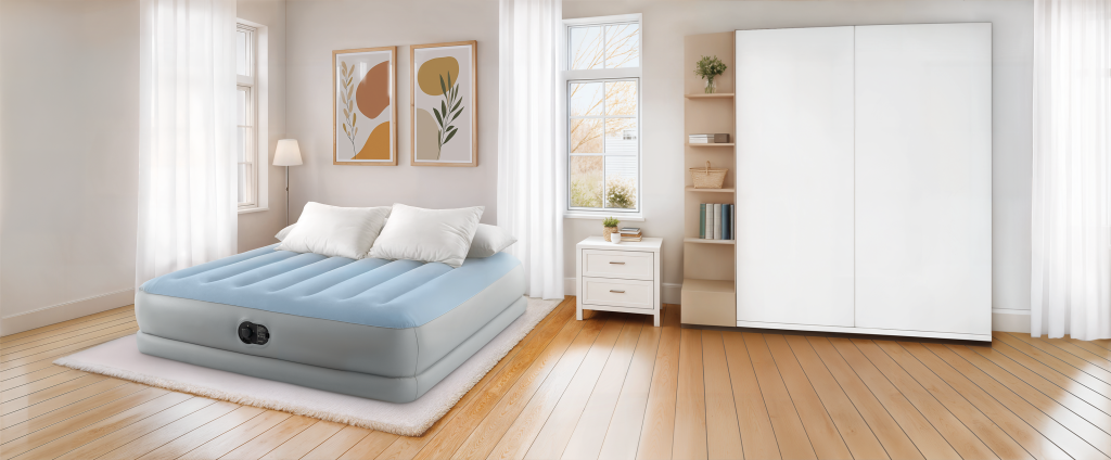 Intex 64159 Dura-Beam Comfort 2-Persoons Luchtbed 203X152X36 Cm + Ingebouwde Pomp Blauw/Grijs