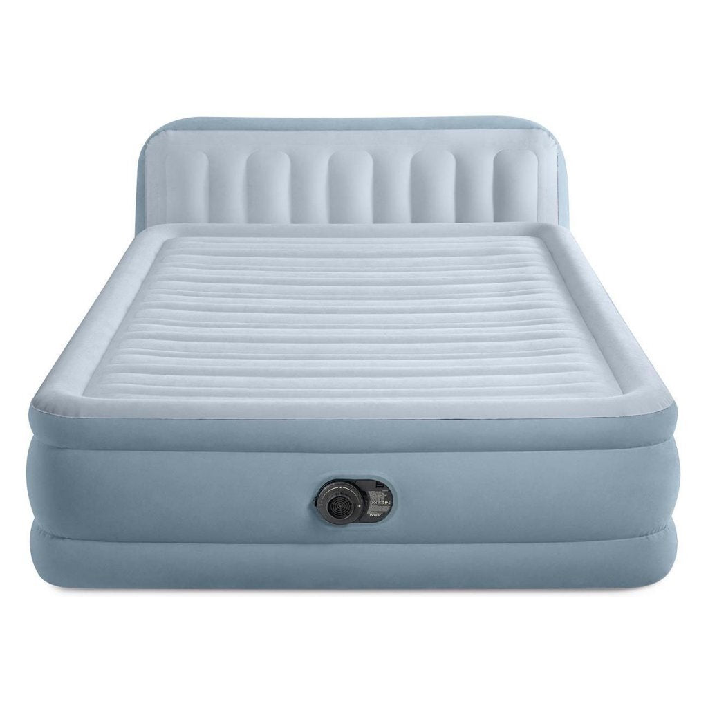 Intex 64450Nd Queen Plush 2-Persoons Luchtbed + Ingebouwde Pomp 236X152X86 Cm Grijs/Lichtblauw