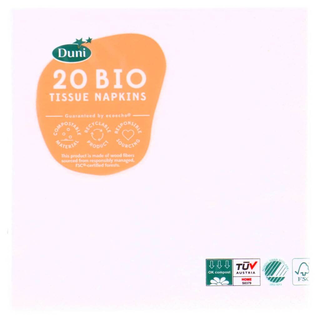 Duni Bio 3-Laags Papieren Servetten 33X33 Cm 20 Stuks Wit