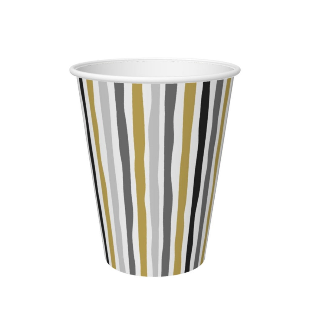 Duni Papieren Bekers Stripes Black And Gold 24 Cl 10 Stuks