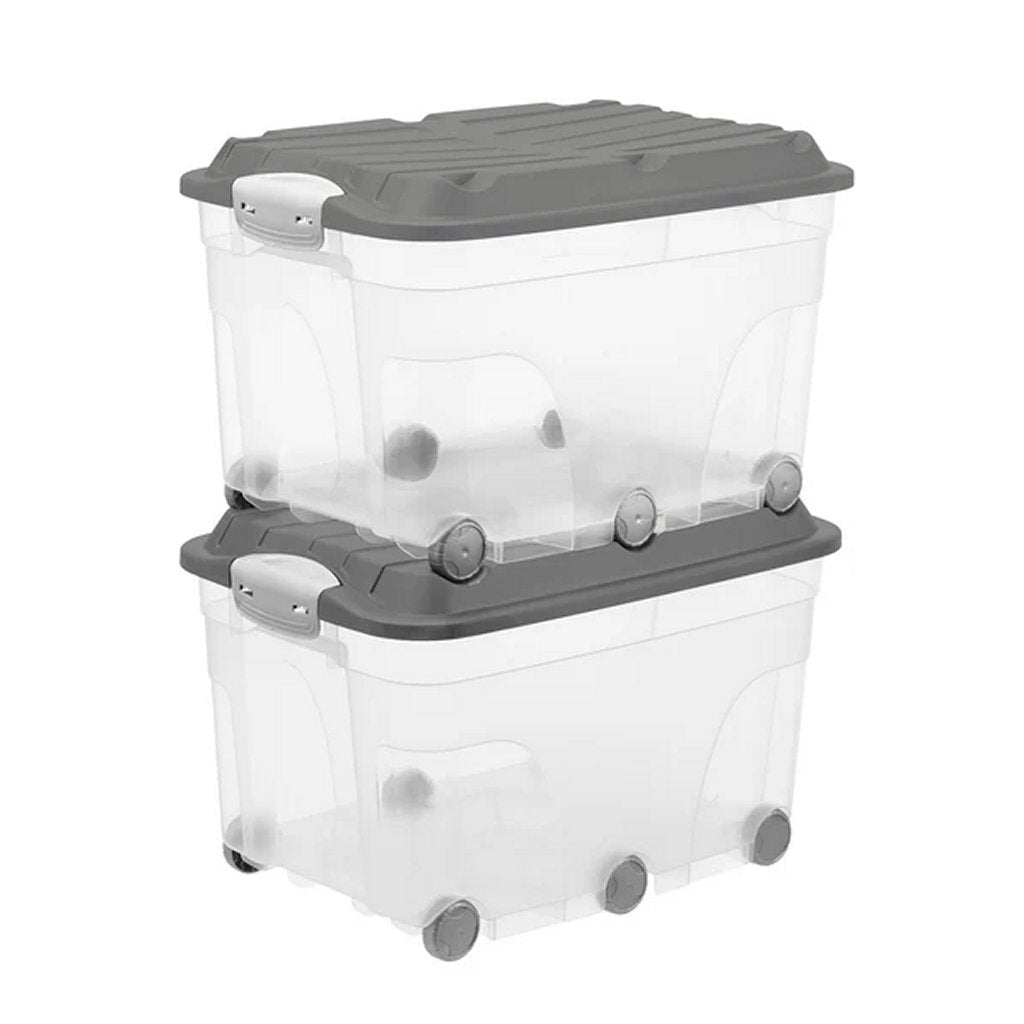 Rotho Roller Opbergbox Met Deksel En Wielen 57L Antraciet/Transparant