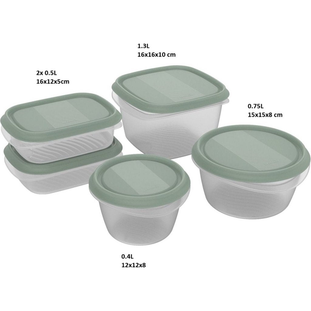 Rotho Elements Koelkast Bewaardoos Set 5-Delig Mistletoe Groen/Transparant