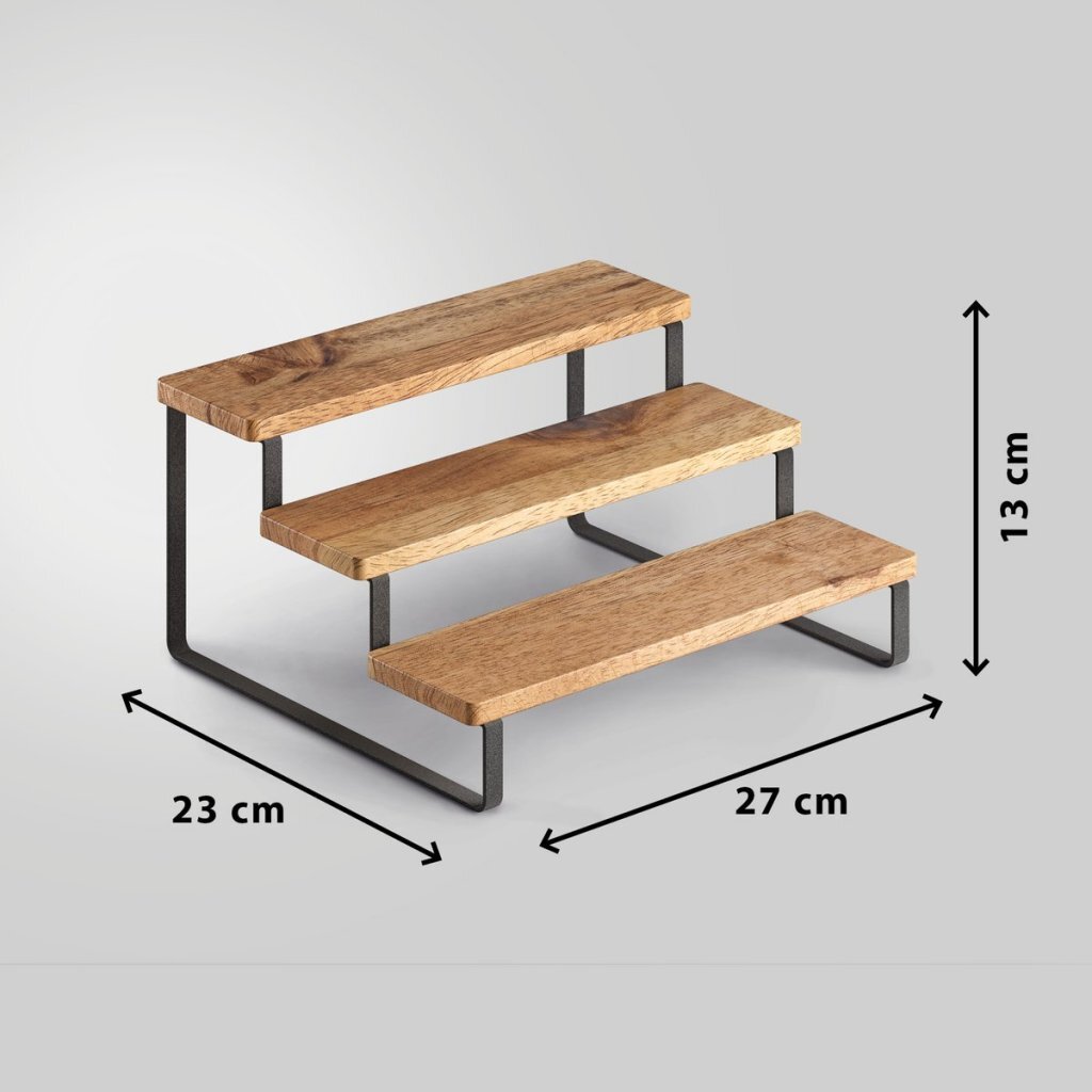 Metaltex York Lava Kruidenrek 3 Etages 23X27X13 Cm Acacia Hout/Zwart Metaal