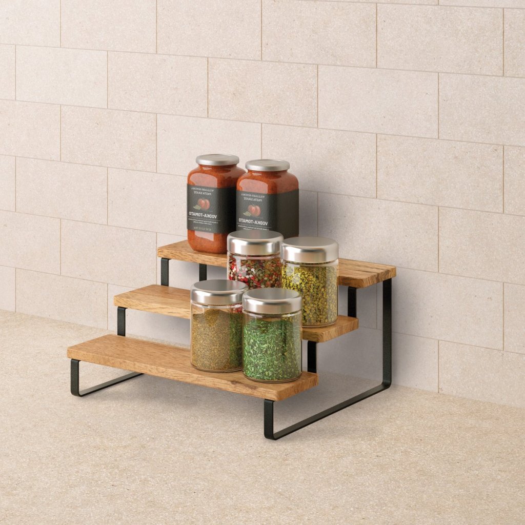 Metaltex York Lava Kruidenrek 3 Etages 23X27X13 Cm Acacia Hout/Zwart Metaal